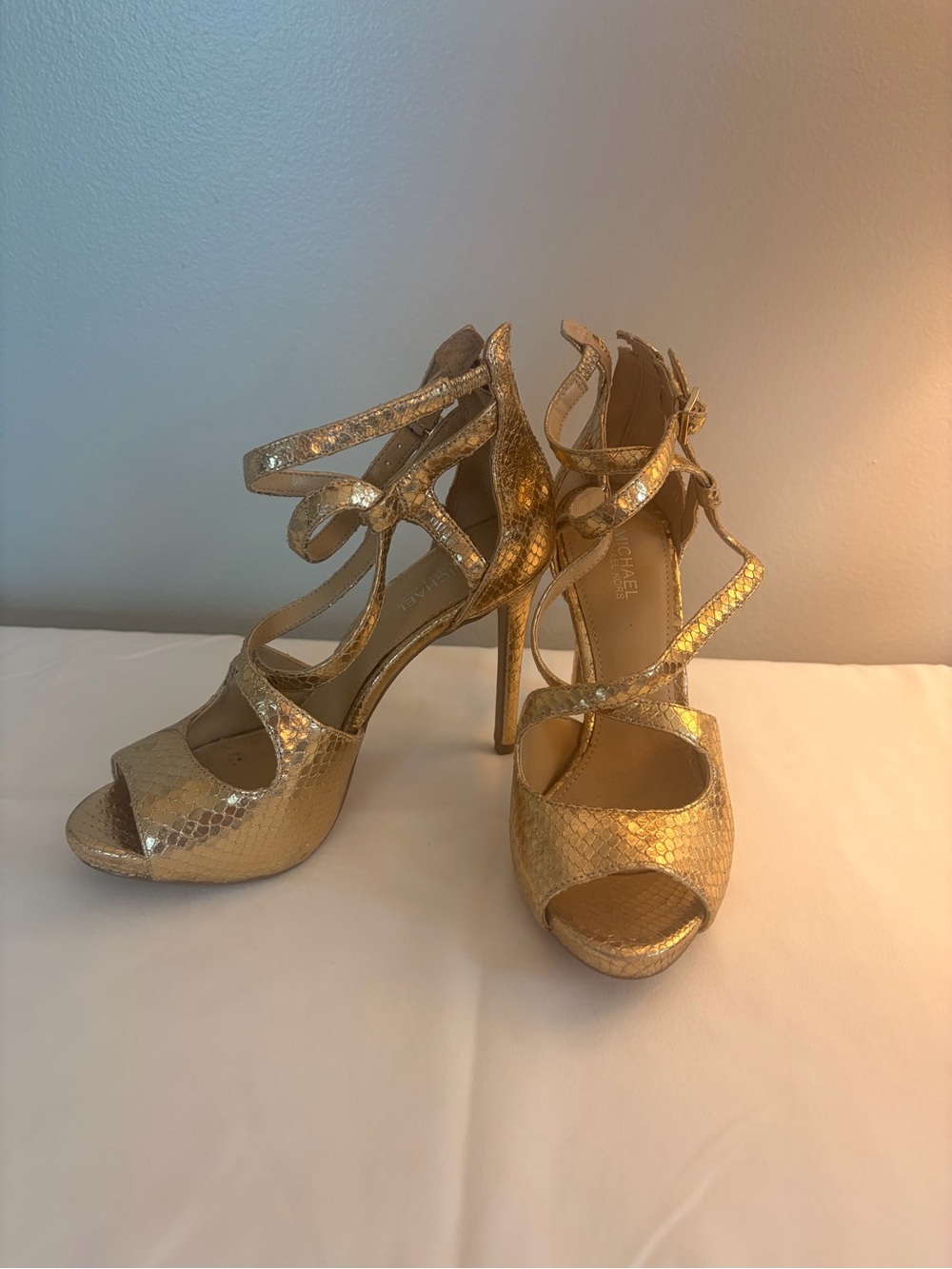 Michael Kors Gold Metallic Strappy High Heel Sandals